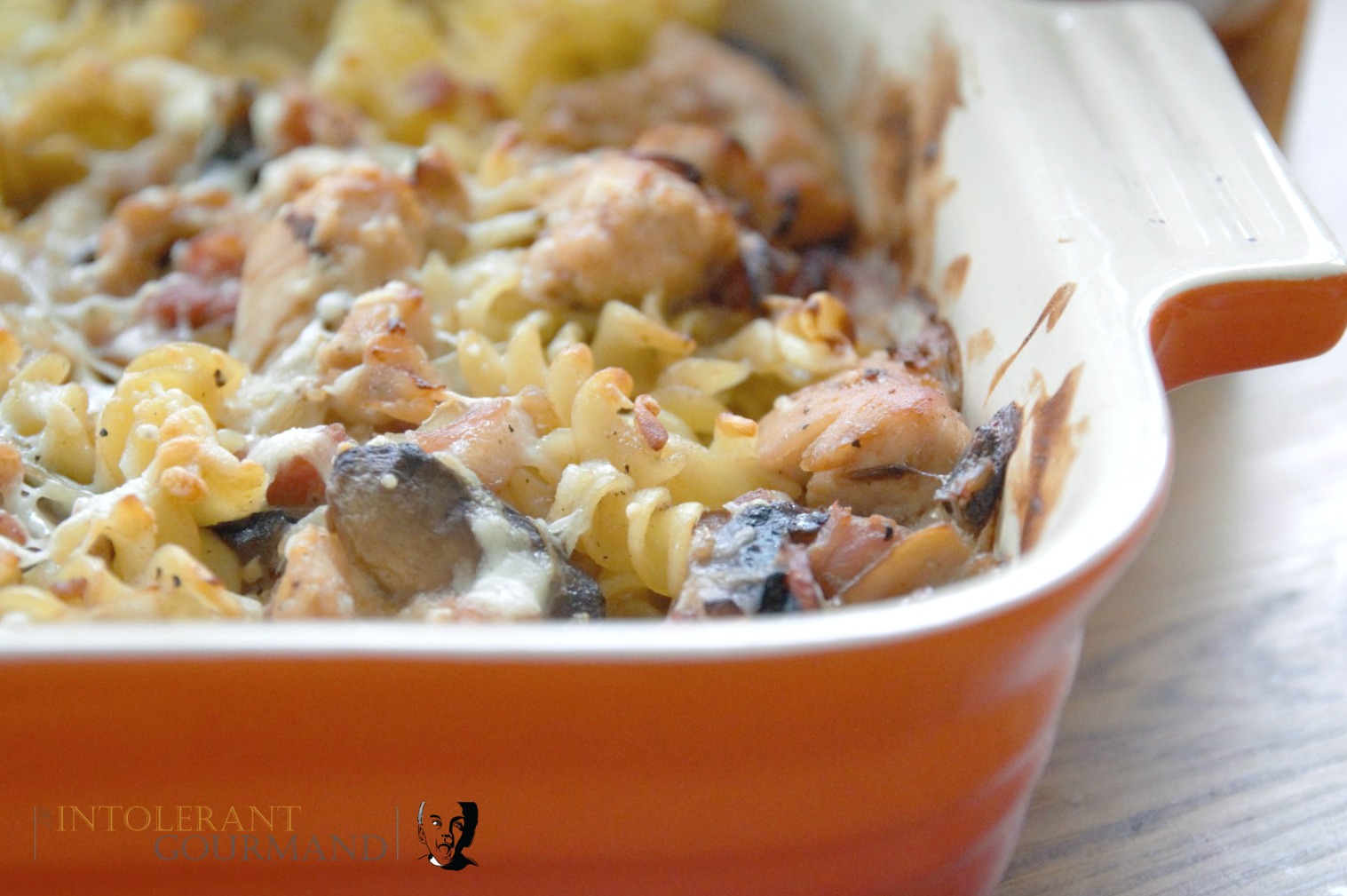Chicken Mushroom Pasta Bake - made as part of our IBS Awareness Month series. A gluten-free dish, using every day ingredients and packed full of flavour thanks to a2 Milk and Schwartz products! www.intolerantgourmand.com