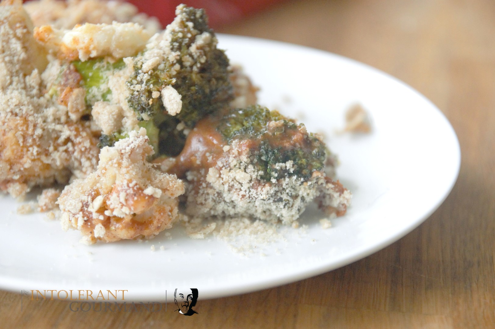 Broccoli Cauliflower Crumble - a delicious take on the classic crumble, given a gluten-free savoury twist! www.intolerantgourmand.com