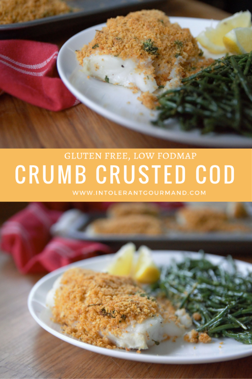 Crumb Crusted Cod with Samphire - stuck for meal ideas? This deliciously simple recipe is perfect for lunch or dinner! It's also gluten-free and low fodmap so perfect for those with IBS! www.intolerantgourmand.com