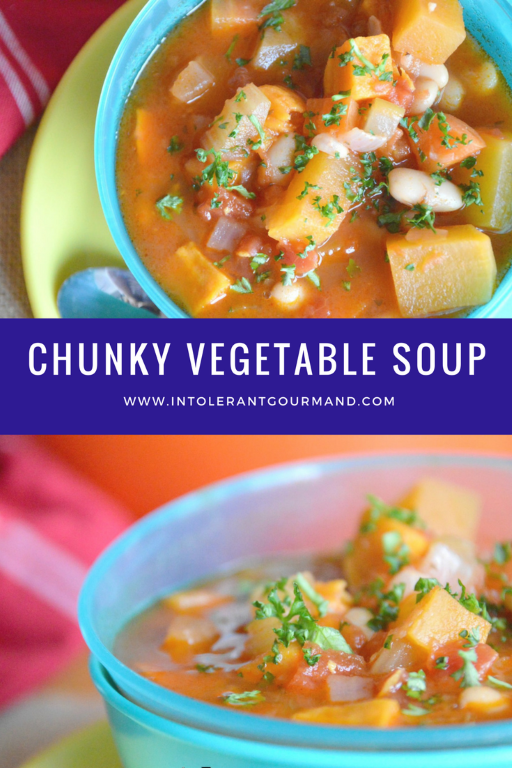 Chunky vegetable soup - packed full of flavour, nutrients and more! The perfect comforting recipe, for lunch or dinner! Suitable for most allergies! www.intolerantgourmand.com