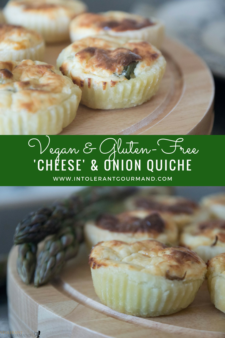 Vegan Glutenfree Cheese Onion Quiche - A delicious, quick and simple to make quiche that is dairy-free, gluten-free, wheat-free and egg-free! www.intolerantgourmand.com