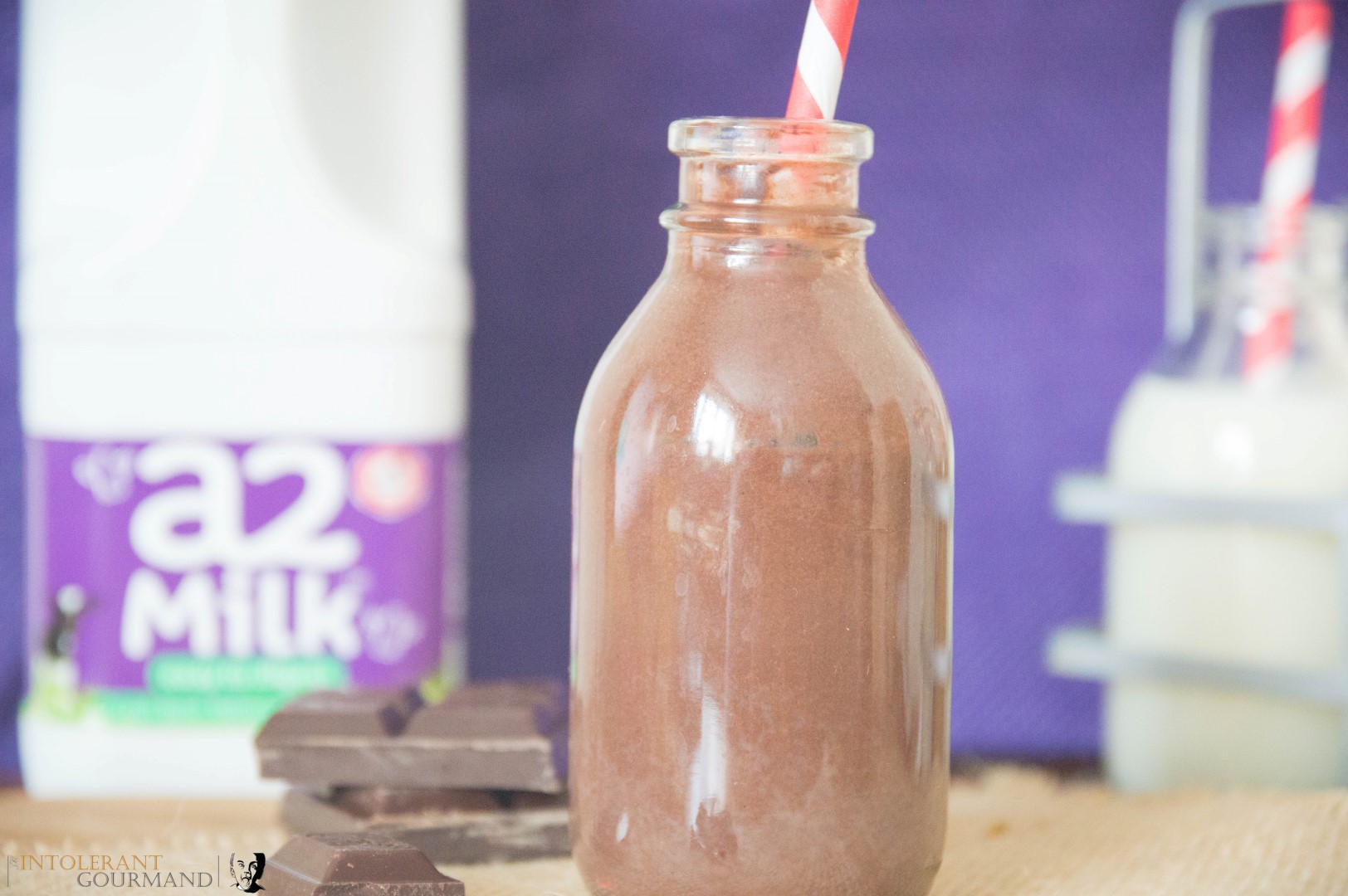 Chocolate Milkshake - deliciously creamy milkshake made with cocoa, fresh a2 Milk, and a little honey! Simple ingredients and super tasty! www.intolerantgourmand.com