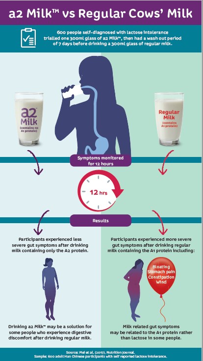 a2 milk research study - groundbreaking research suggesting lactose may not be the cause of uncomfortable symptoms such as bloating, cramping, discomfort and more, but actually A1 protein found in milk! www.intolerantgourmand.com 