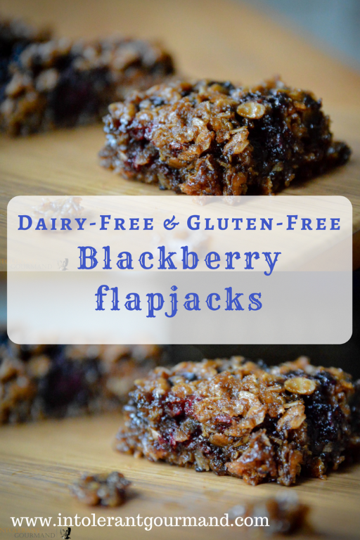 Blackberry Flapjacks - perfect for autumn and harvest time! These easy to make blackberry flapjacks are great for packed lunches, picnics, snacks, treats or for days out! Dairy-free, gluten-free and easy to make, what's not to love! www.intolerantgourmand.com